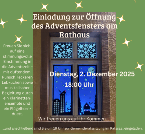 Einladung zur Öffnung des Adventsfensters am Rathaus